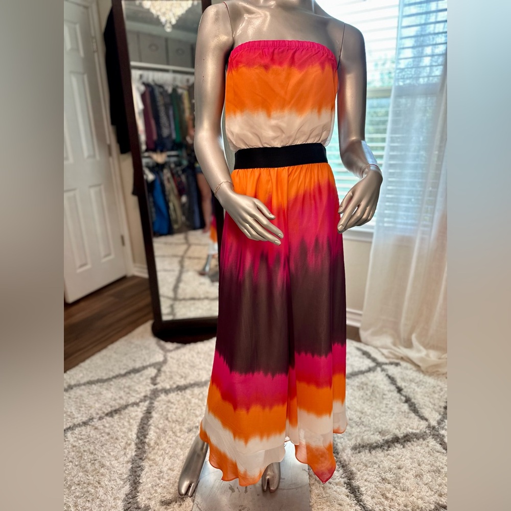 Express Strapless Maxi Dress Small Orange & Pink